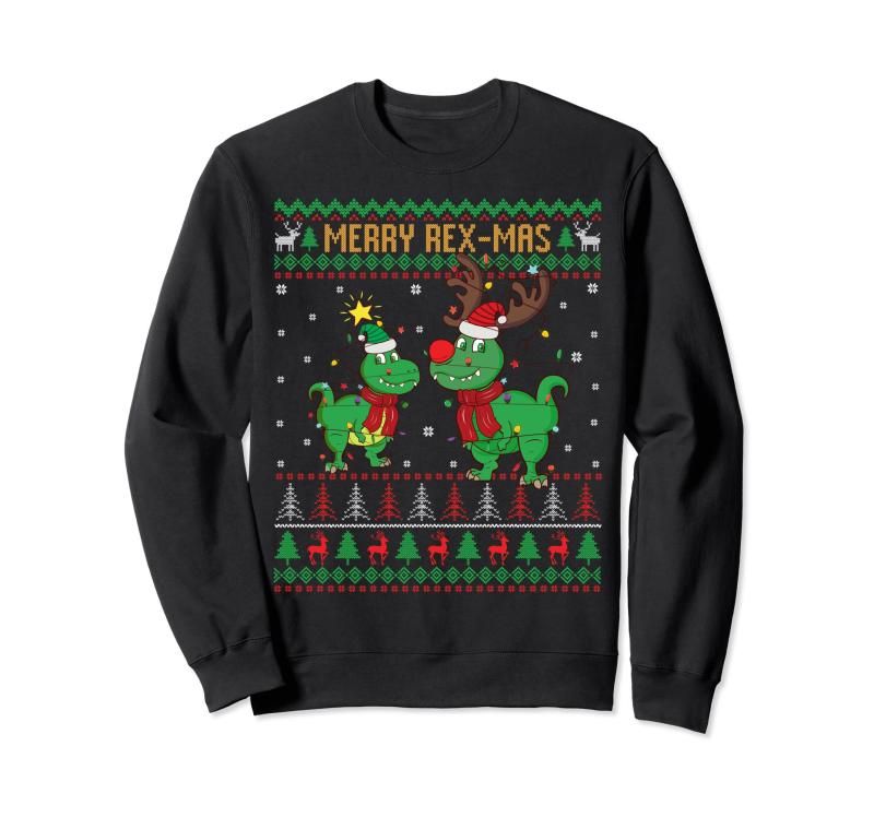 Merry Rex-Mas アグリークリスマスセーター 恐竜 エルフ サンタ Merry Rex-Mas アグリークリスマスセーター 恐竜 エルフ サンタ