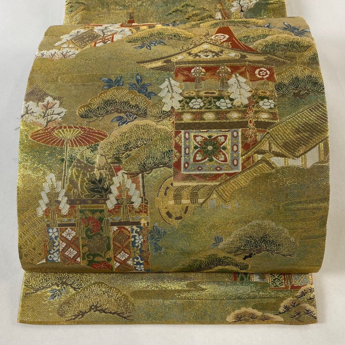 丸帯 山鉾 松 金糸 箔 金色 全通 正絹