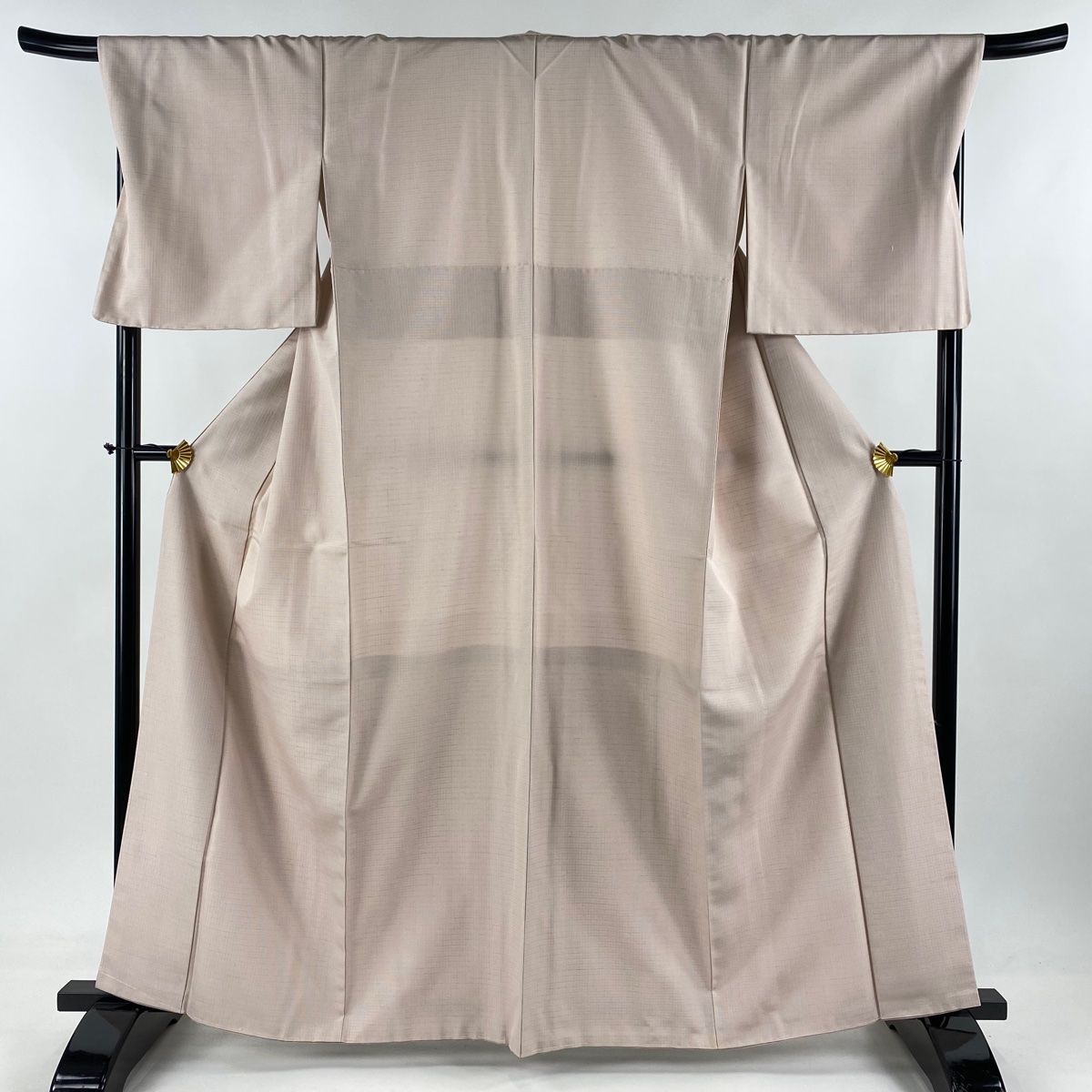 お召 身丈163cm 裄丈69.5cm L 袷 証紙 ピンクベージュ 正絹