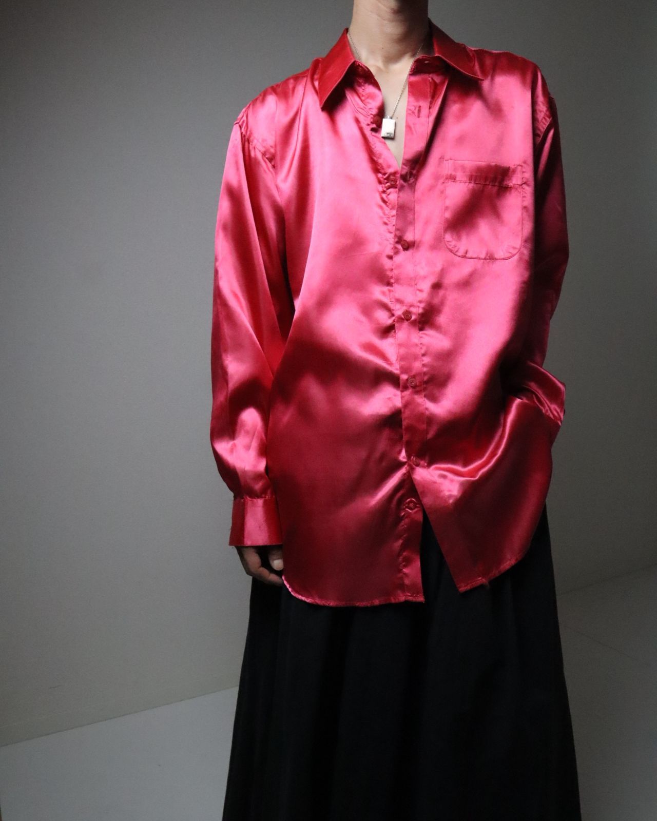 giragira toromi satin oversized L/S shirt vivid pink ギラギラ サテン オーバーサイズ 長袖シャツ ビビッドピンク 80s 90s