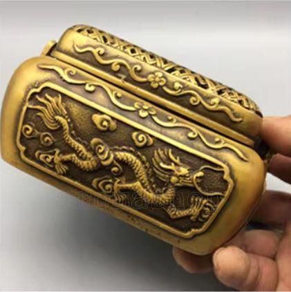 銅器 浮彫騰竜提梁暖手炉 香炉 香具 装飾品 工芸品 置物 - メルカリ