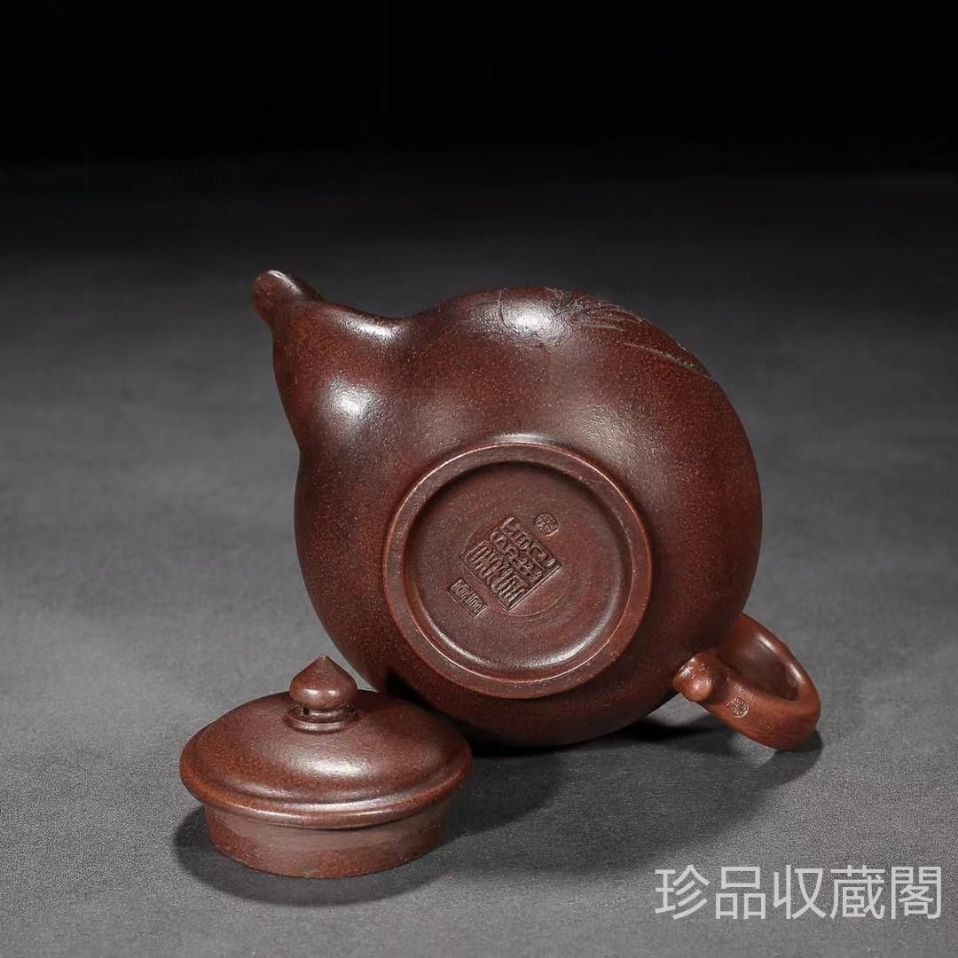 中国古美術・原鉱底槽清・笑桜紫砂壺・ 底款:顧景舟製陶・朱泥急須  
