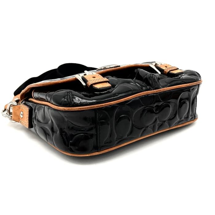 中古】良品 COACH コーチ シグネチャー エナメル × レザー ショルダー  