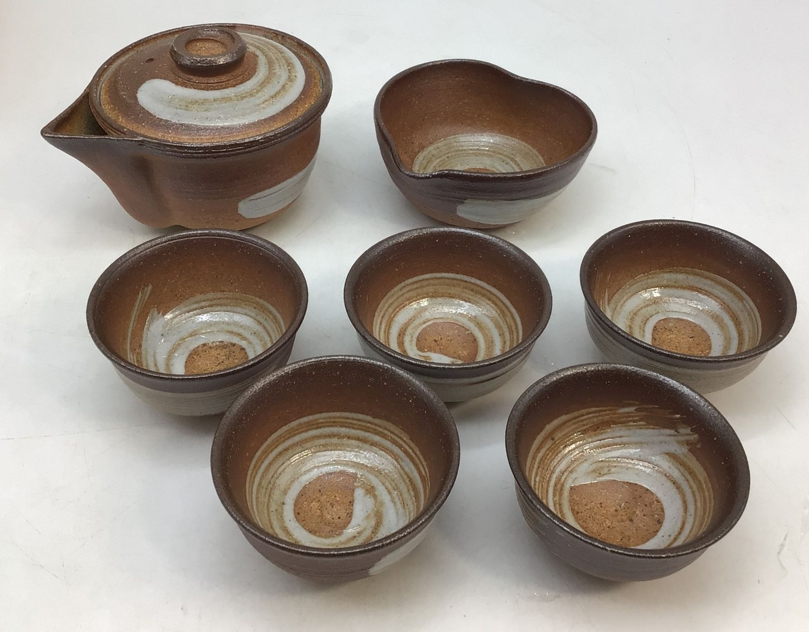 7360 未使用【四代 高橋楽斎】信楽焼(宝瓶型) 煎茶具揃 栞,共布