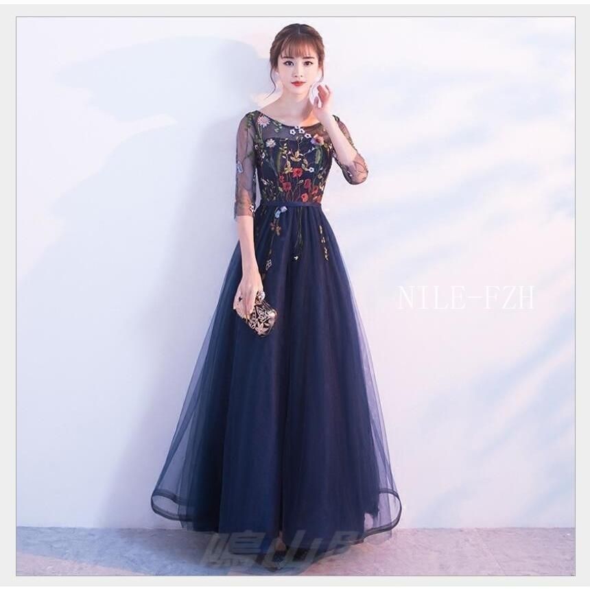 ロングドレス Aライン 袖あり パーティードレス 結婚式 ドレス ワンピース 二次会 ウエディングドレス お呼ばれ 大きいサイズ 発表会 お食WP数量 価格926