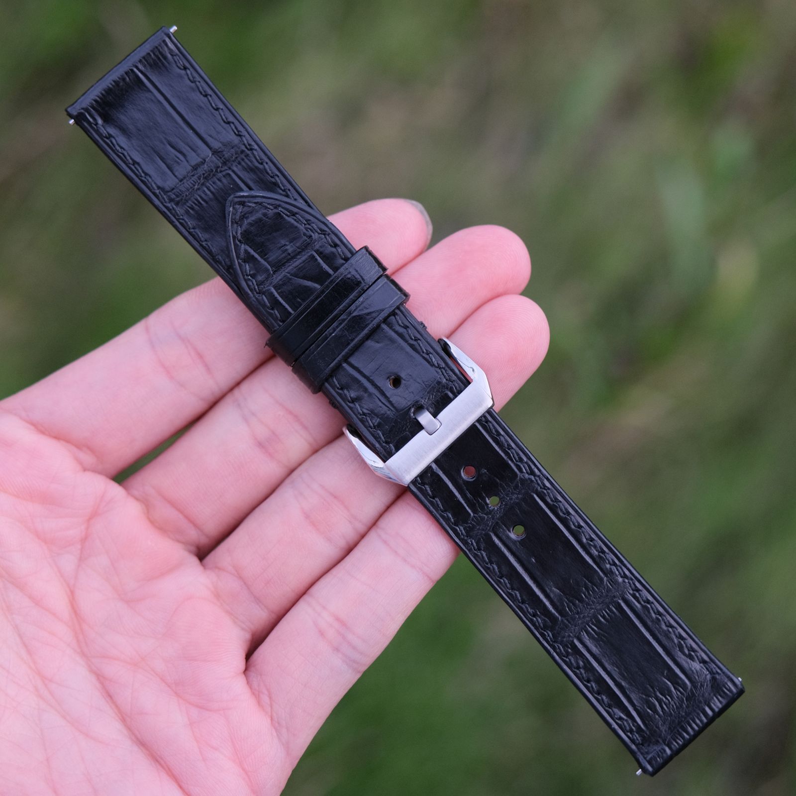 フラットタイプ 厚み約2mm 時計ベルト クロコダイル ワニ革 時計