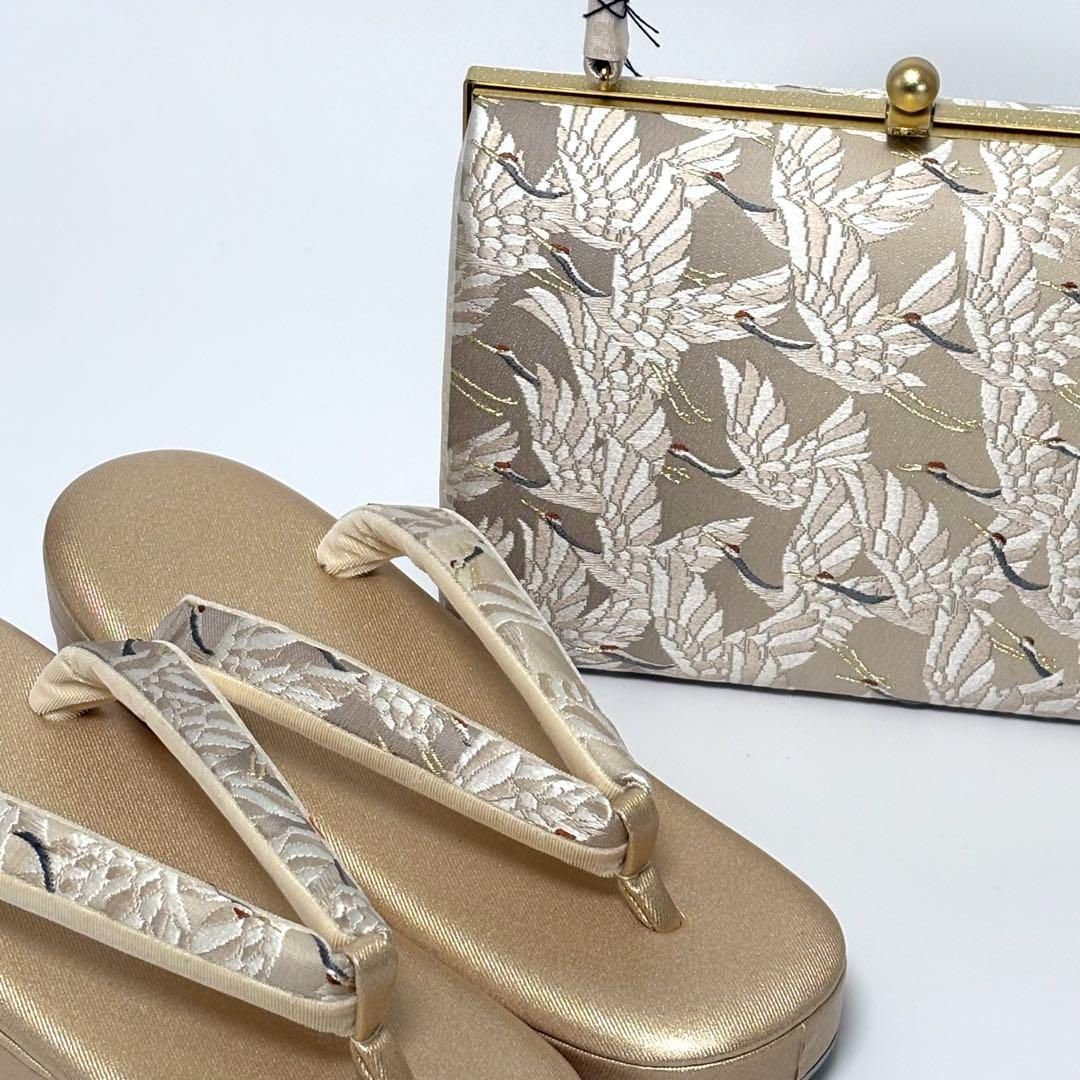 紗織 ブランド 草履 バッグ セット 帯地 ゴールド フォーマル Mサイズ H3