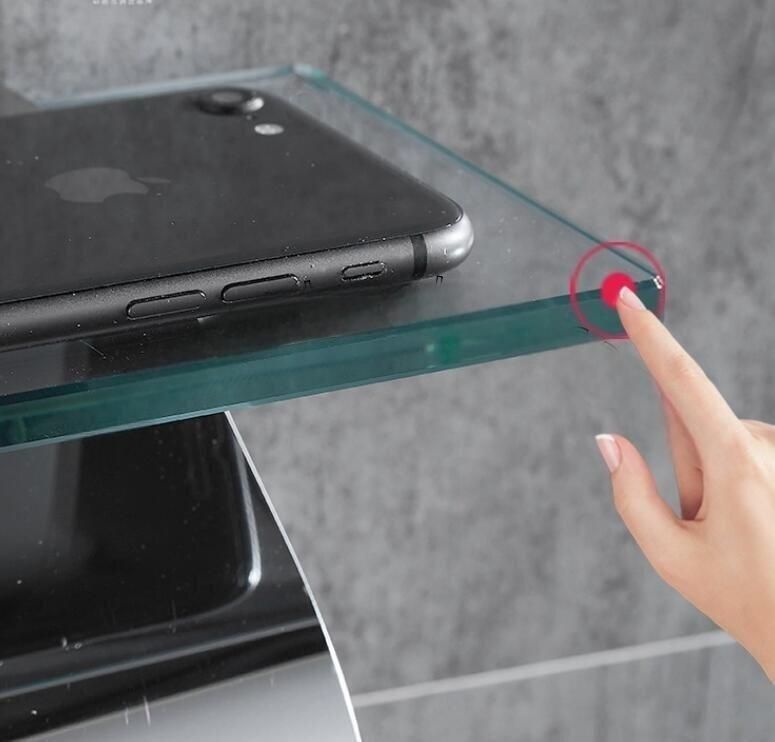 新品トイレット ペーパー ホルダー ガラス 棚付 インテリア 洋風