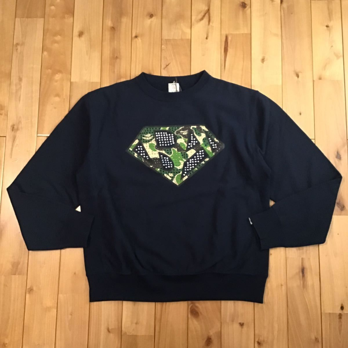☆新品☆ スワロフスキー BAPE camo logo 長袖スウェット Mサイズ NAVY 