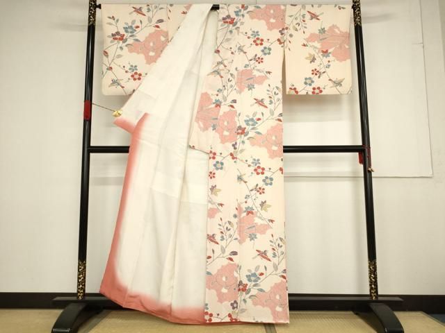 平和屋着物▽江戸小紋　単衣　切り嵌め花文　正絹　逸品　AAAW7730fy 平和屋着物▽江戸小紋 単衣 切り嵌め花文 正絹 逸品 AAAW7730fy