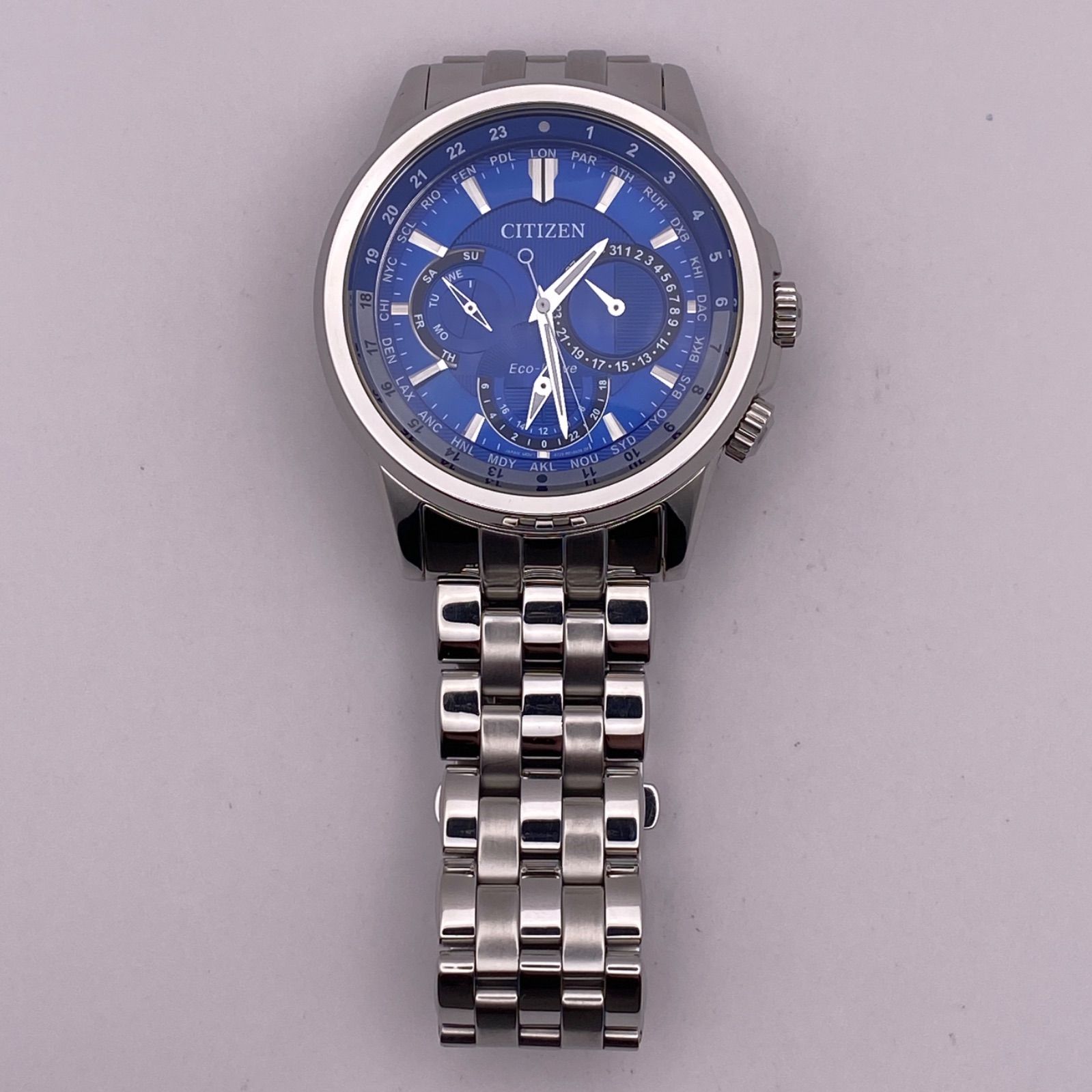 （T205）美品 稼動品 CITIZEN シチズン ECO-DRIVE ワールドタイム BU2021-51L 8729-R005791 人気 時計 メンズ ユニセックス