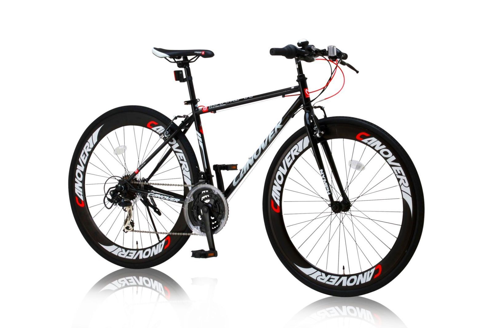 カノーバー CANOVER クロスバイク 自転車 21段変速 60mmエアロディープリム Vブレーキ CAC-025 NYMPH ブラック|ホワイト