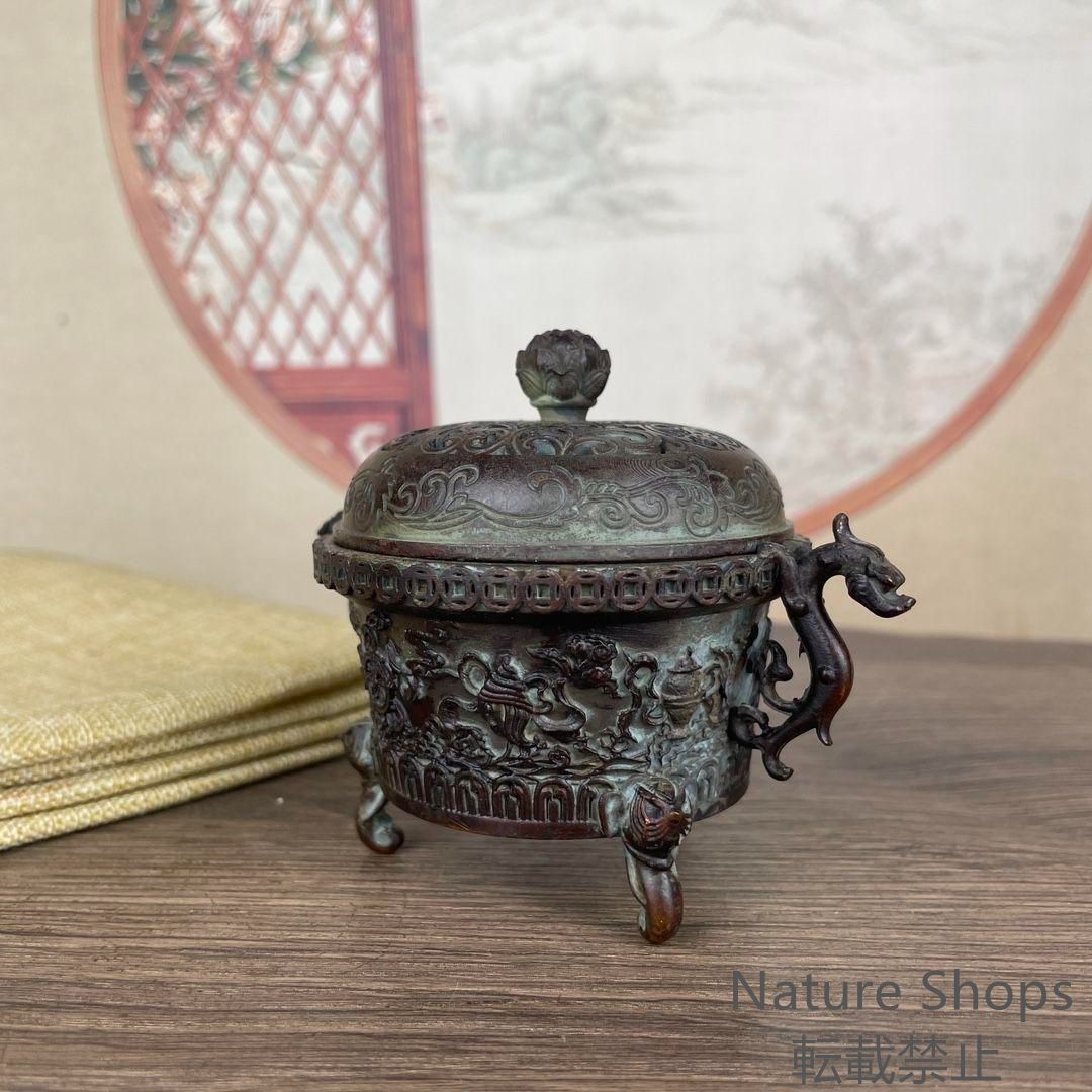 銅製 三獅頂鳳薫香炉 コレクション品 美品薫炉 茶道卓上装飾品 現代