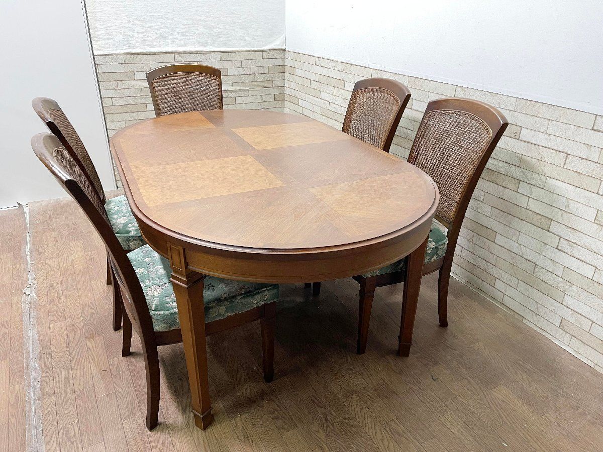 maruni マルニ木工 地中海ダイニング6点セット ダイニングテーブル ダイニングチェア 食卓机 オーバル 椅子5脚 ヴィンテージ 5人 畑1075