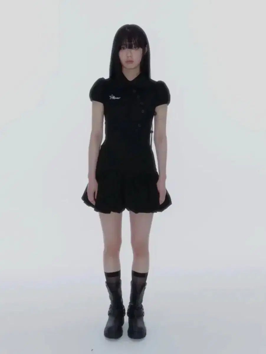 Kashiko カシコ ワンピース Puff Preppy Mini Dress Black