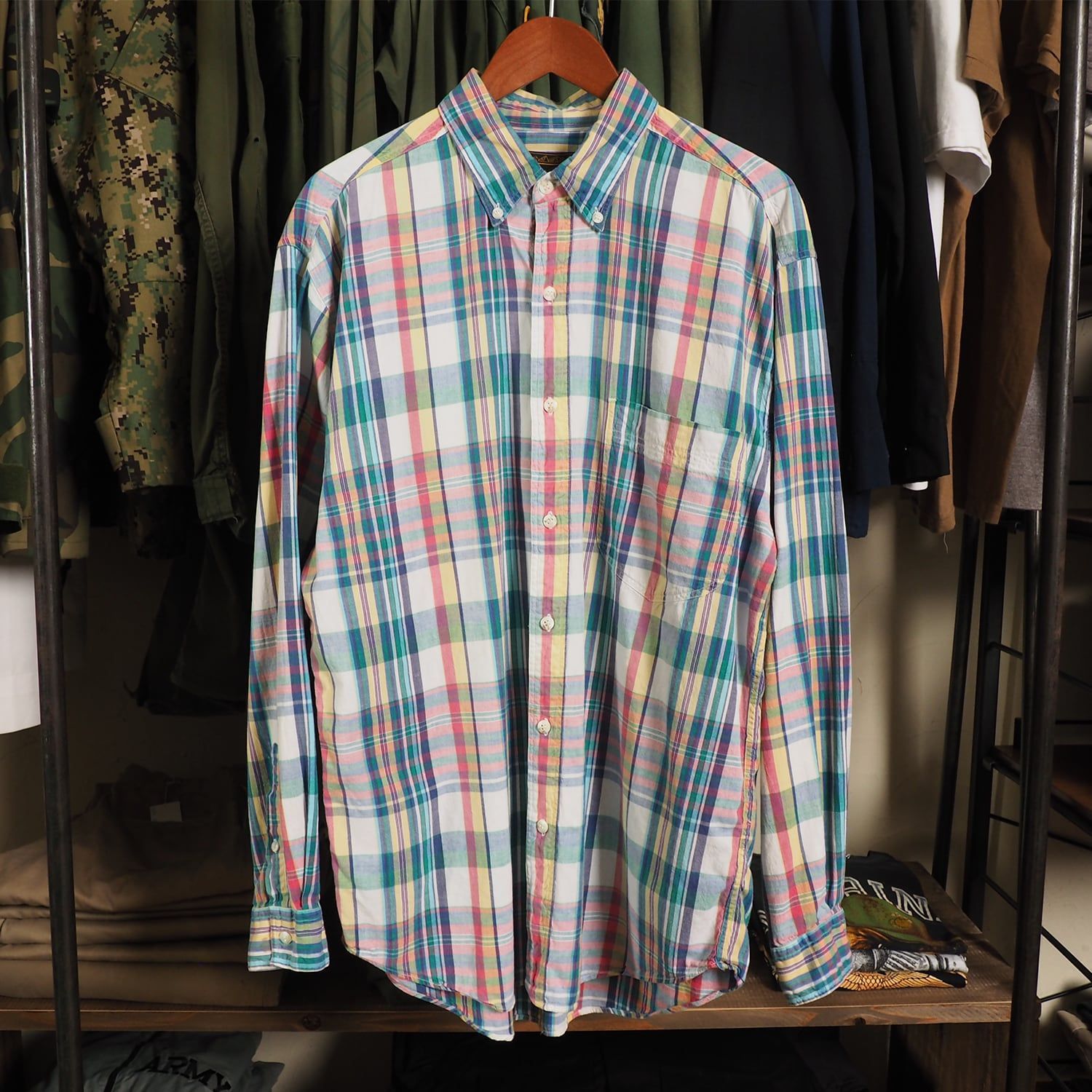 80s 90s Eddie Bauer エディーバウアー シャツ チェックシャツ 黒タグ マドラス ビンテージ M