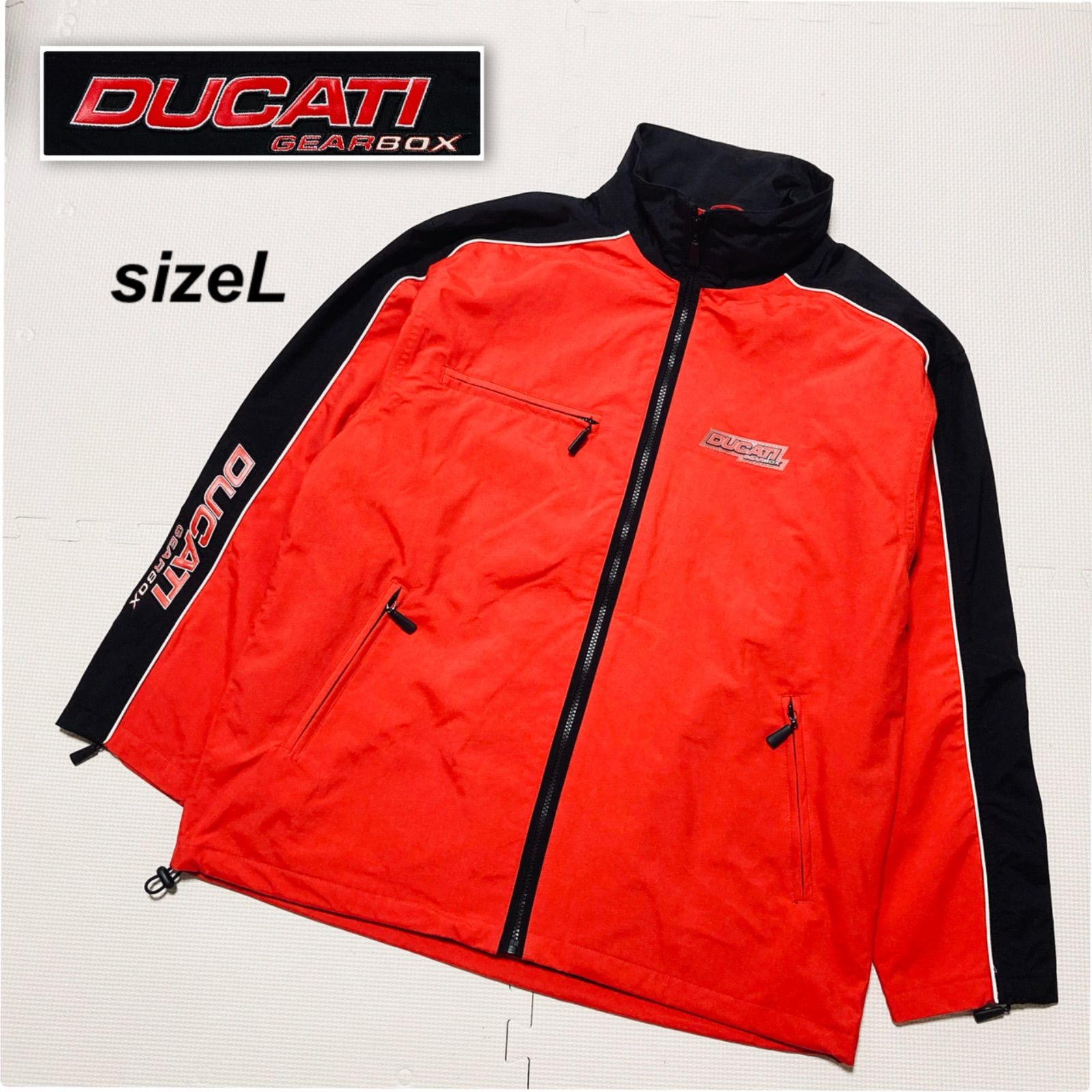DUCATI ドゥカティ GEARBOX ギアボックス ライダース ナイロンジャケット ブルゾン sizeL レース レーシング バイク ツーリング 内側メッシュ フルジップ 裾ドローコード メンズ