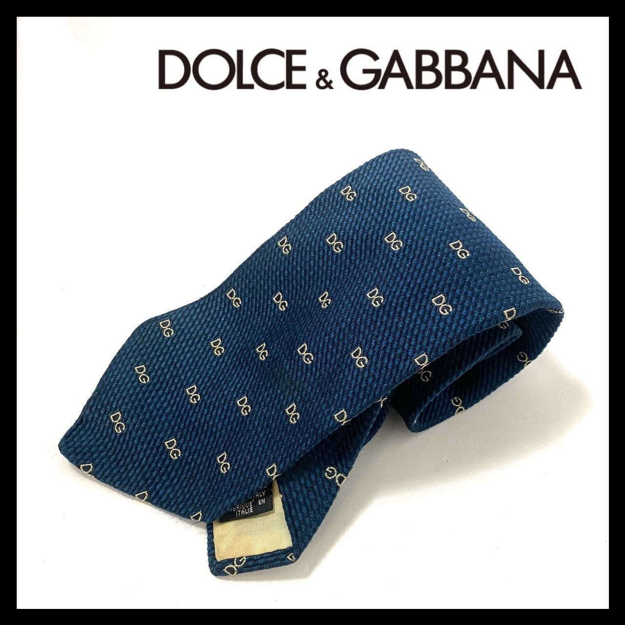 【極美品✨】ドルチェ&ガッバーナ ネクタイ ネイビー ピンナップガール DG柄 SJ3【DOLCE&GABBANA】ネクタイ SILK/シルク 100% D&Gロゴ
