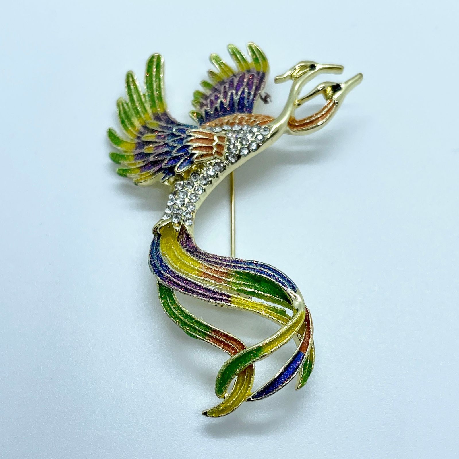 フェニックス ブローチ 鳳凰 ラインストーン カラフル かっこいい 鳥 