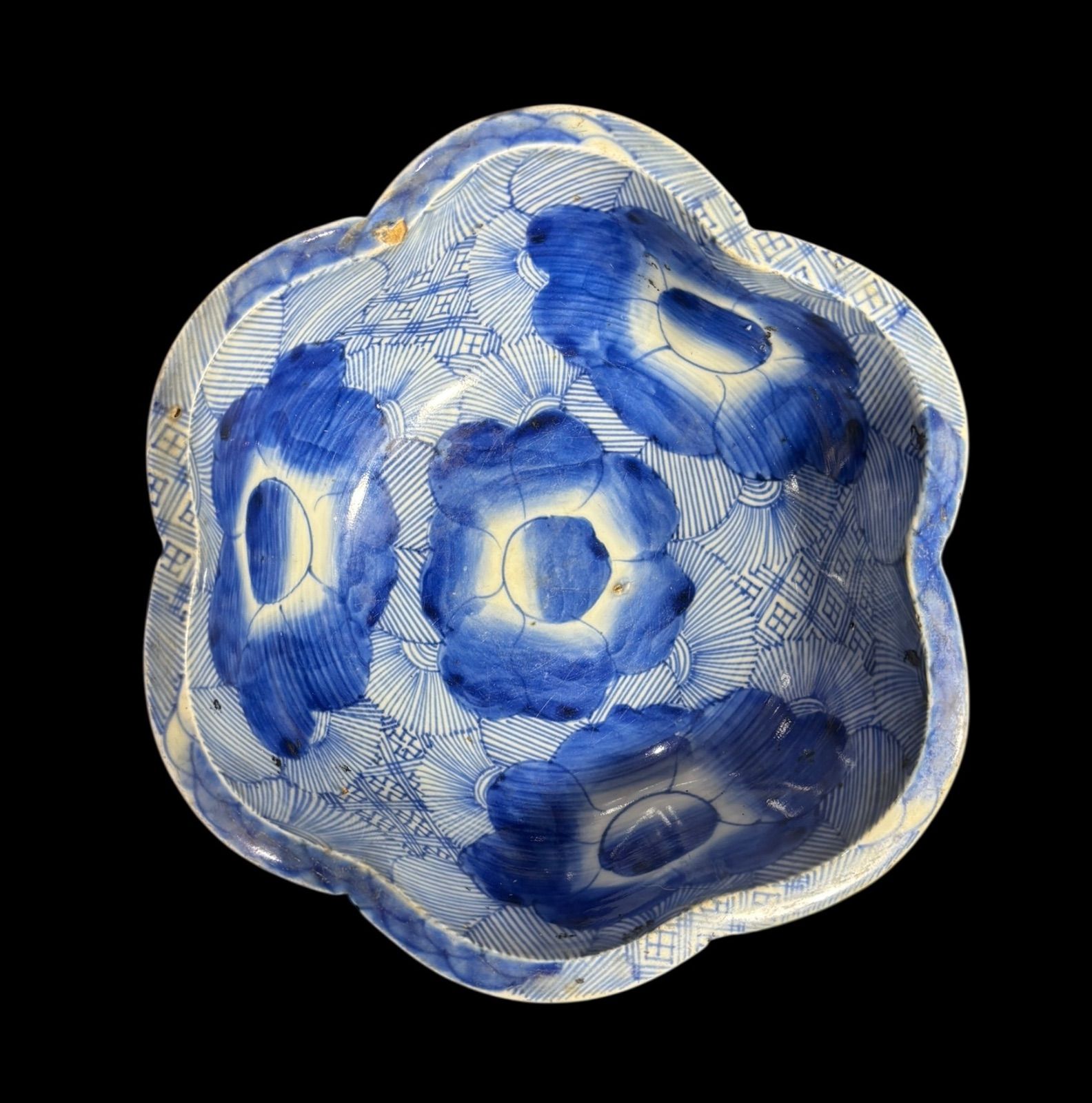 ベロ藍 染付 花重ね図 花形鉢 深鉢 鉢 取り皿 飾り皿 和食器 明治 陶器