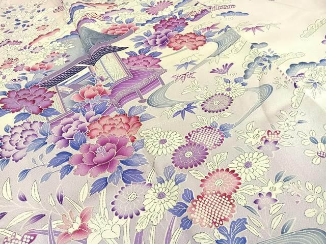 振り袖 南蛮船風景文 手描き 金彩 アンティーク 平和屋着物□豪華振袖 駒刺繍 風景草花文 金彩 正絹 逸品