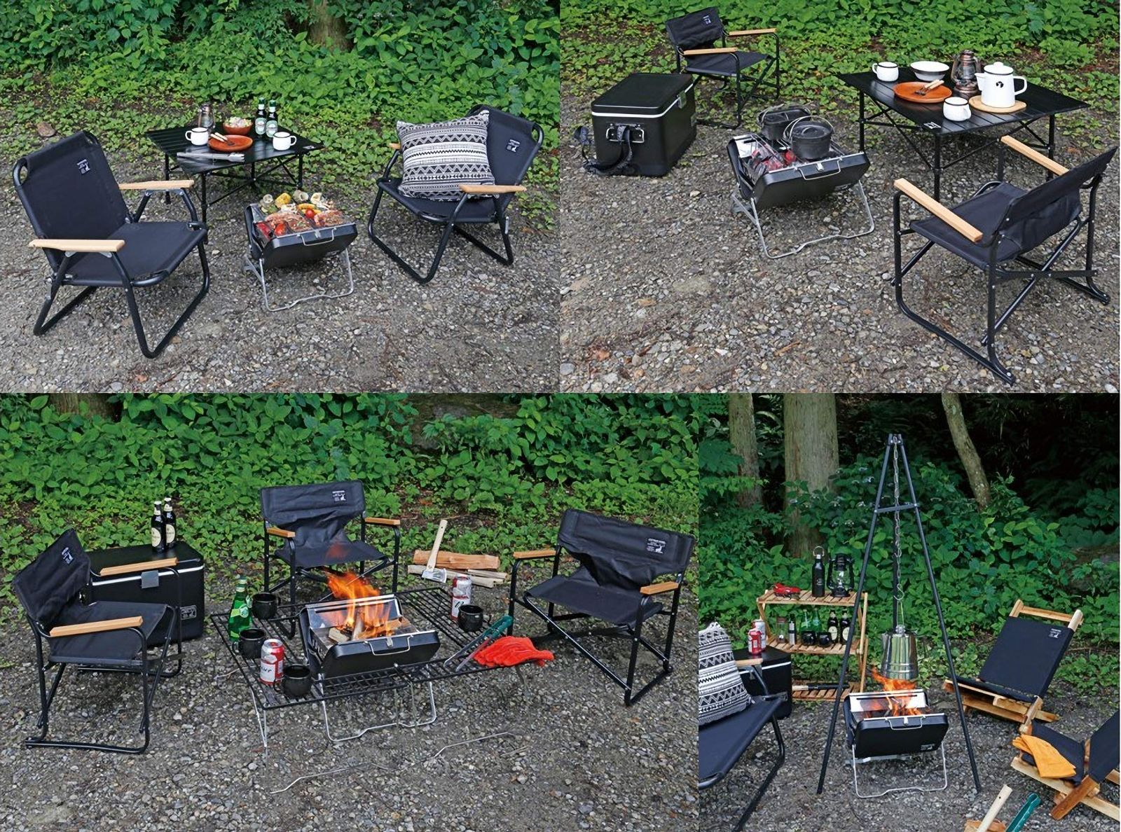 在庫 グリル 焚火台 1台4役 卓上グリル バーベキューコンロ V型ファイアグリル ゴトク2枚付き STAG ワイド ブラック キャプテンスタッグ CAPTAIN CSブラックラベル UG-77