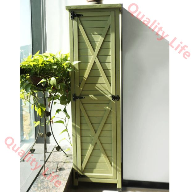 物置 屋外 スリム 木製 木製物置 観音開き 収納庫 天井ステンレス付き 両開き 扉付き ベランダ ラック 庭 ガレージ 車庫 駐輪場 収納 掃除道具 長さ33×奥行44×高さ160cm グリーン