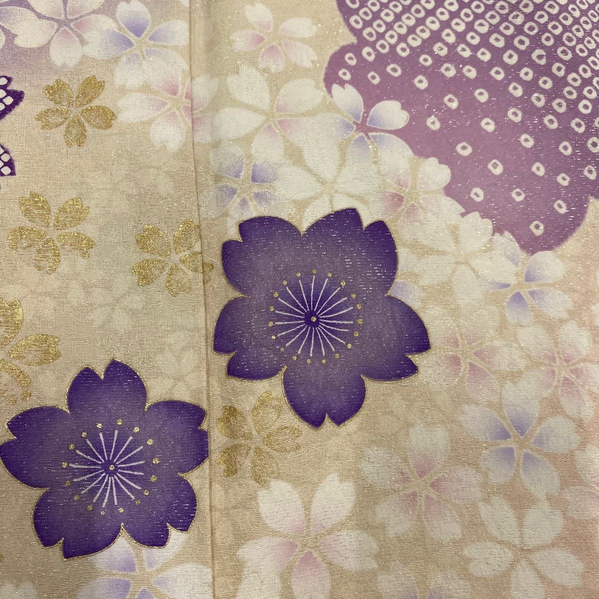 振袖 身丈160cm 裄丈67cm M 袷 桜 銀通し 金彩 薄紫 正絹 美品 名品  