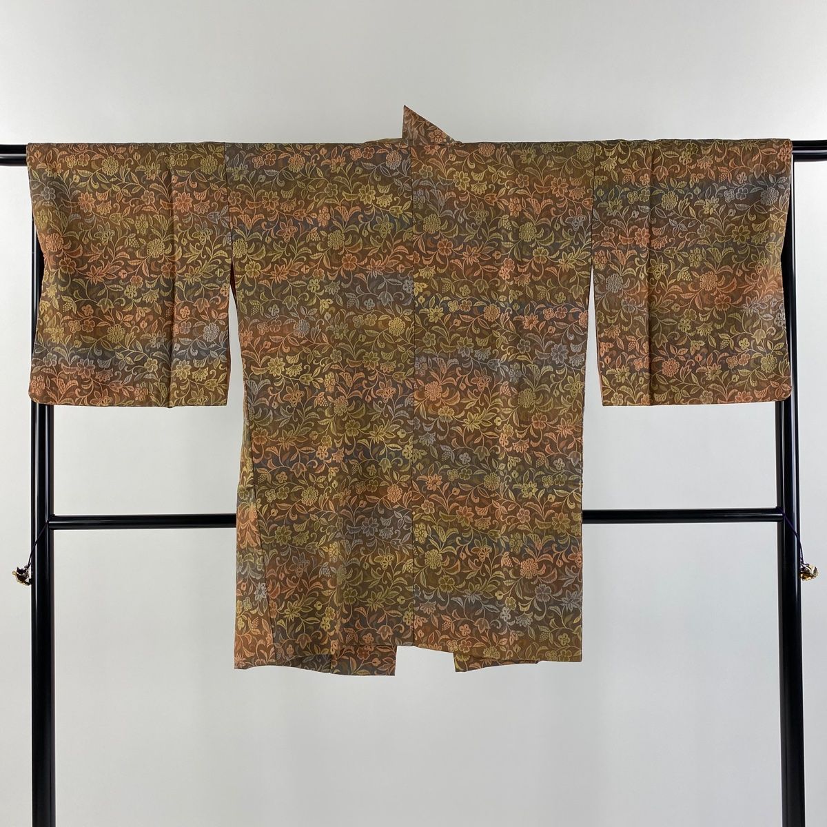 道中着 身丈110cm 裄丈69cm L 和装コート 草花 刺繍 オレンジ 正絹 美  