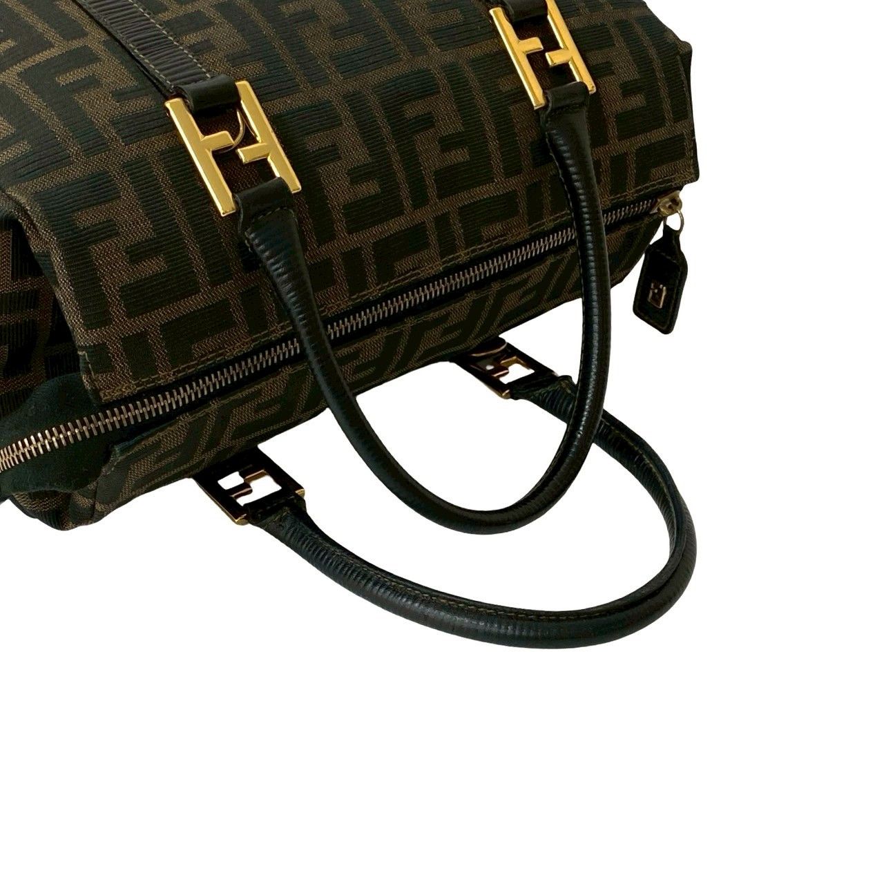 極 美品 FENDI フェンディ ズッカ FF 柄 レザー 本革 ナイロン