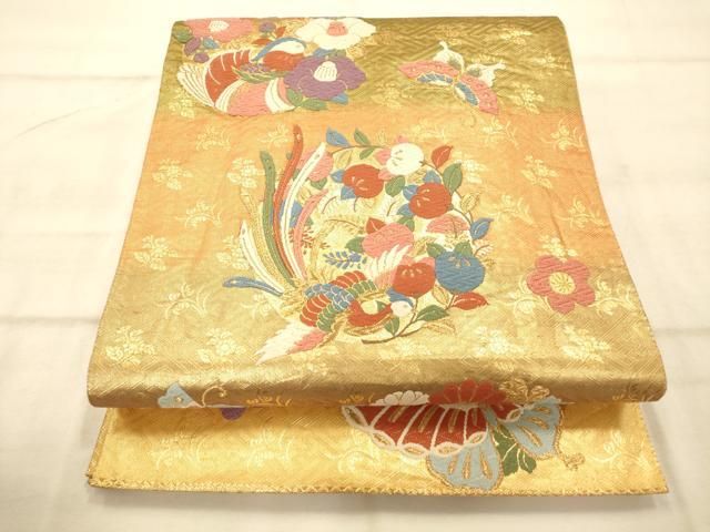 平和屋着物◎佐賀錦 六通柄袋帯 唐織 舞蝶花鳥丸文 金糸 正絹 逸品 