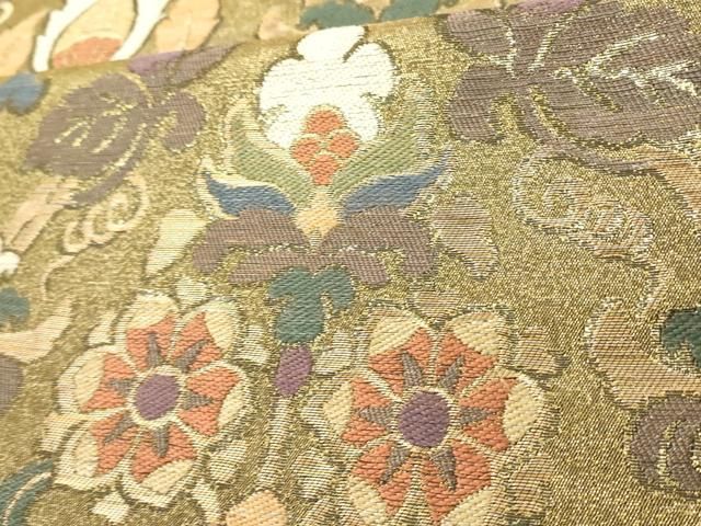 平和屋着物●ファッションデザイナー 花井幸子　六通柄袋帯　更紗飾花文　金糸　正絹　逸品　AAAN3776az 平和屋着物○ファッションデザイナー 花井幸子 六通柄袋帯 更紗飾花文