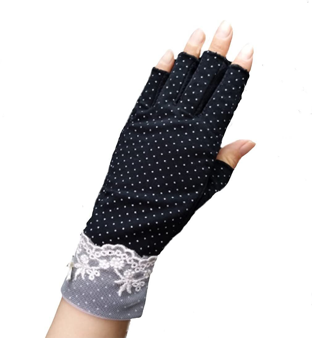売切注意 お早めに 紫外線対策 おしゃれ スマホ対応 ドット柄 すべり止め 綿 運転 通気 ドライブ 薄手 uvカット 自転車 グローブ 通勤 ショート 通学 レディース 春夏秋 指なし手袋 5色 AfinderJP