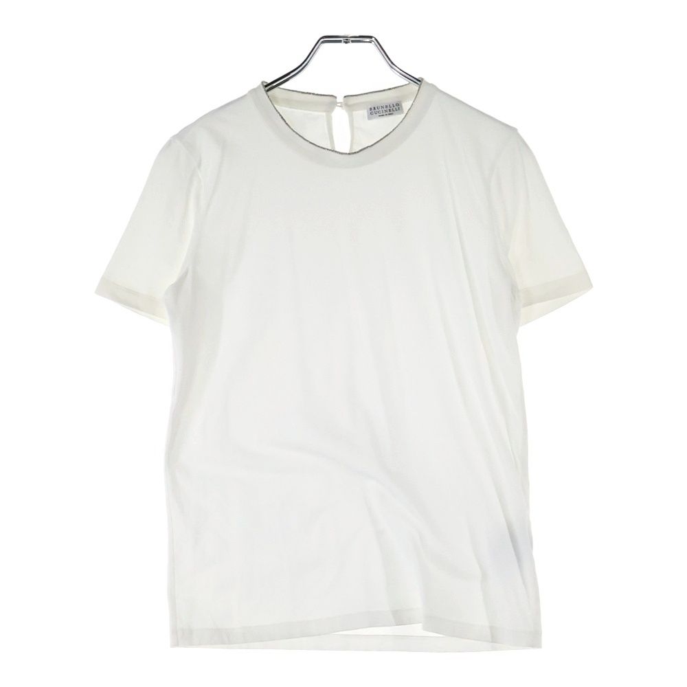 BRUNELLO CUCINELLI ブルネロクチネリ モニーレ装飾 ラインストーン クルーネック 半袖Tシャツ カットソー ホワイト レディース