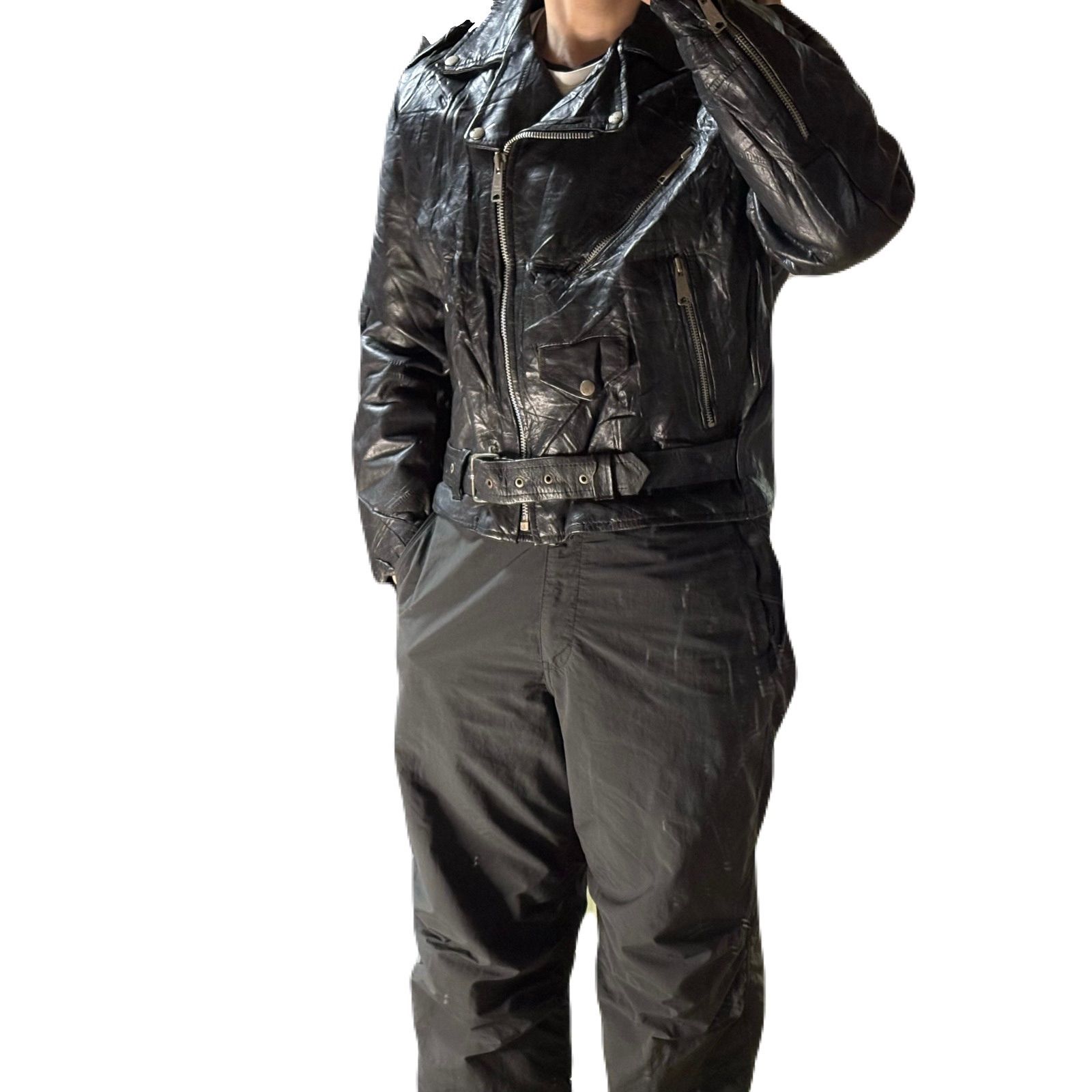 ヴィンテージ イギリス製レザーライダースジャケット ダブル 本革 黒 古着 Vintage ヴィンテージ LeatherJacket レザージャケット DoubleRiders