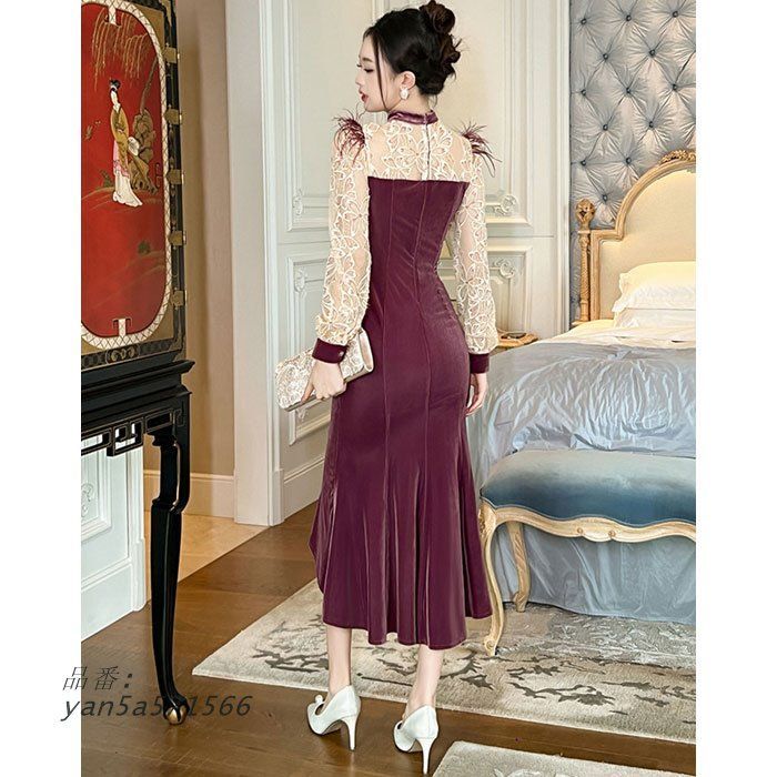 マーメイドベロア ロングタイトドレスワンピース