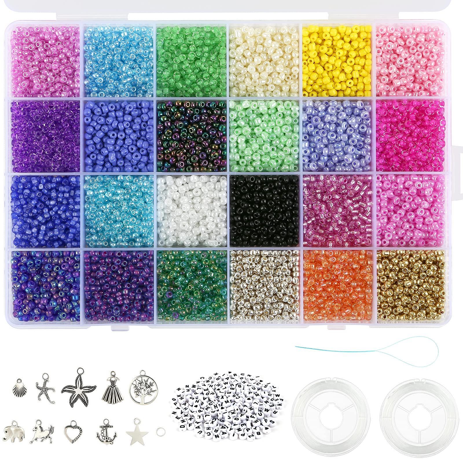 【在庫セール】24色 シード 約13200個 丸小ビーズ 糸通しビーズ 3mm アクセサリーキット ランウドビーズ 手芸 ガラスビーズ 手芸用品 ビーズ クラフト用品 手作り素材 NALER 材料 混合