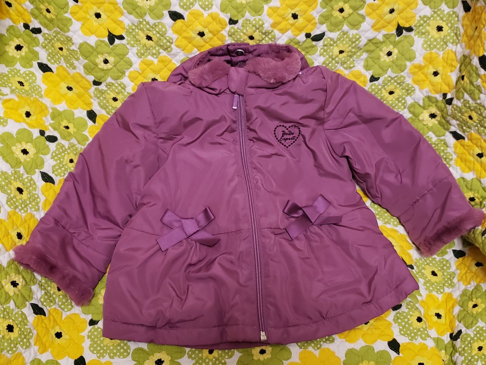 90㎝ ファー付中綿コート ピンク キッズ アウター BeBe