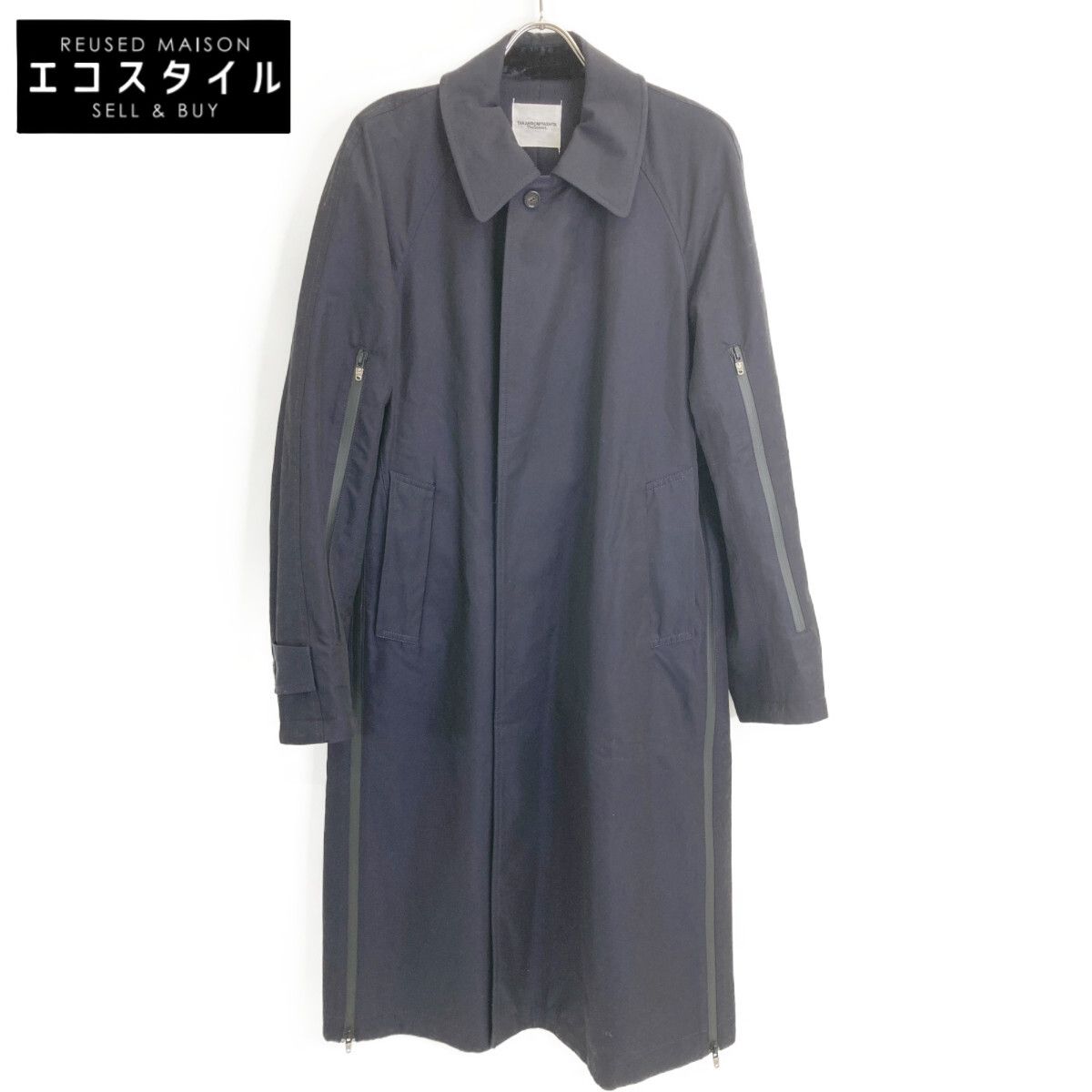 TAKAHIROMIYASHITATheSoloist タカヒロミヤシタ ザ ソロイスト ネイビー sj.0017AW18 ウールシルク リバーシブル ステンカラーコート 46