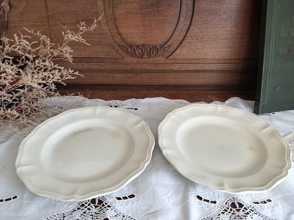 フランス アンティーク 花リム 皿 24.5㎝ 2枚セット サルグミンヌ