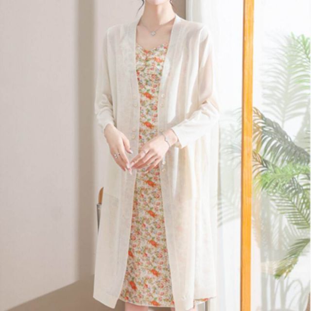 トップス アウター カーディガン ロング ロング丈 袖あり 長袖 Vネック