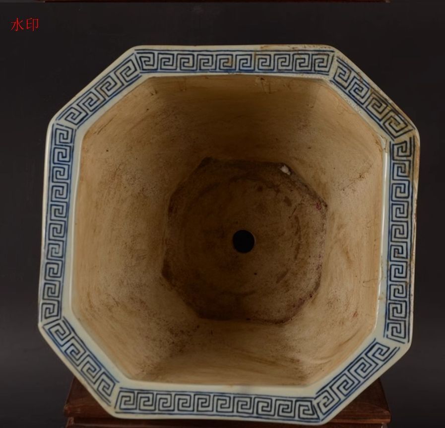 青花開窓庭楼四方高脚鉢 陶磁器 装飾品 現代工芸品美術品 置物 - メルカリ