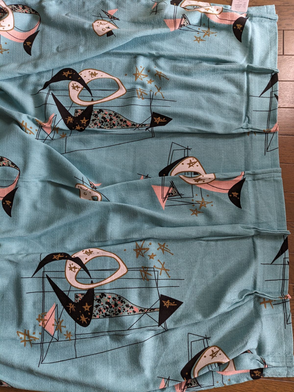 50's柄カーテン140cmブルーパレット