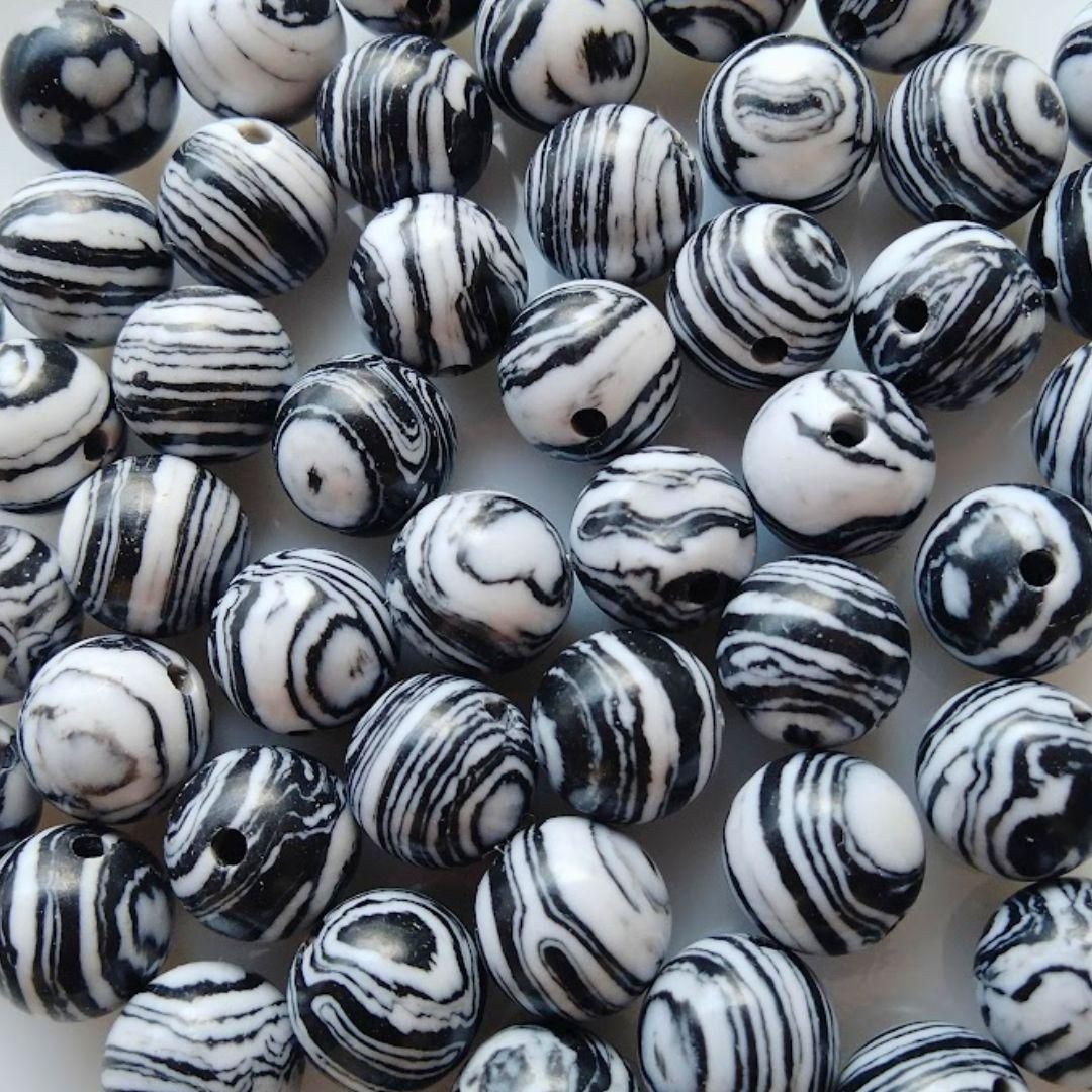 天然石 くじゃく石 丸ビーズ 8ミリ 白 黒 モノトーン パワーストーン