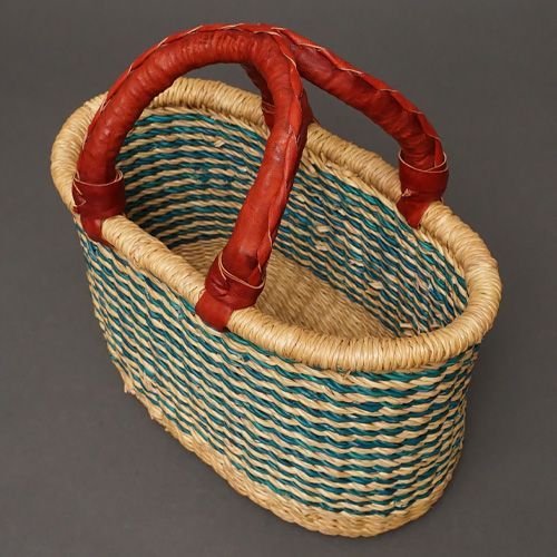 アフリカ　ブルキナファソ　楕円形　マルシェバスケット 2ハンドル　(XL) No.6　カゴ　籠　エレファントグラス