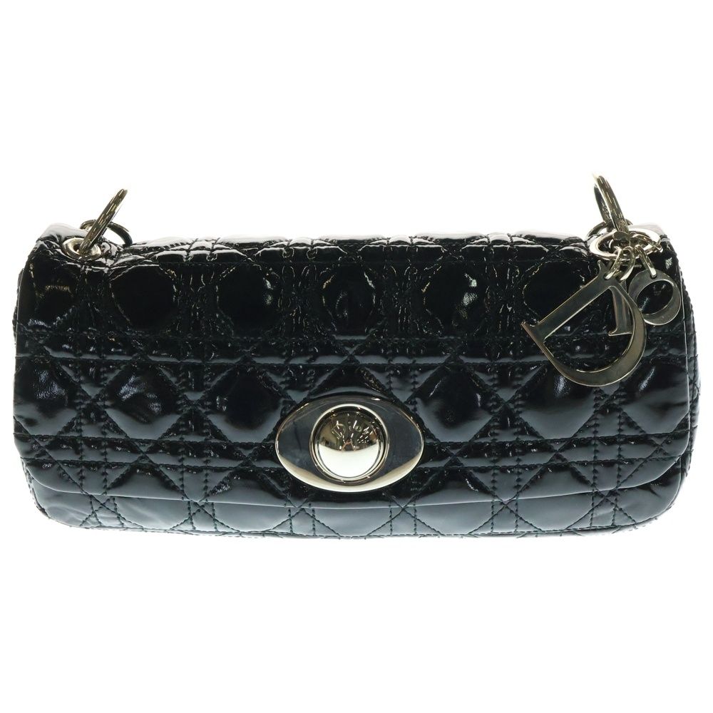 Christian Dior クリスチャンディオール カナージュ ランデブー エナメル ショルダーバッグ ブラック 03-BO-0099