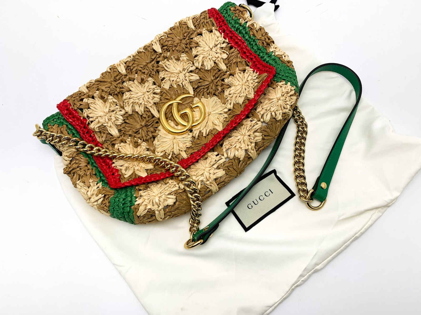 美品 GUCCI GG マーモント ショルダーバッグ 574433 ラフィア 美品 グッチ GUCCI レディース GG マーモント ショルダーバッグ