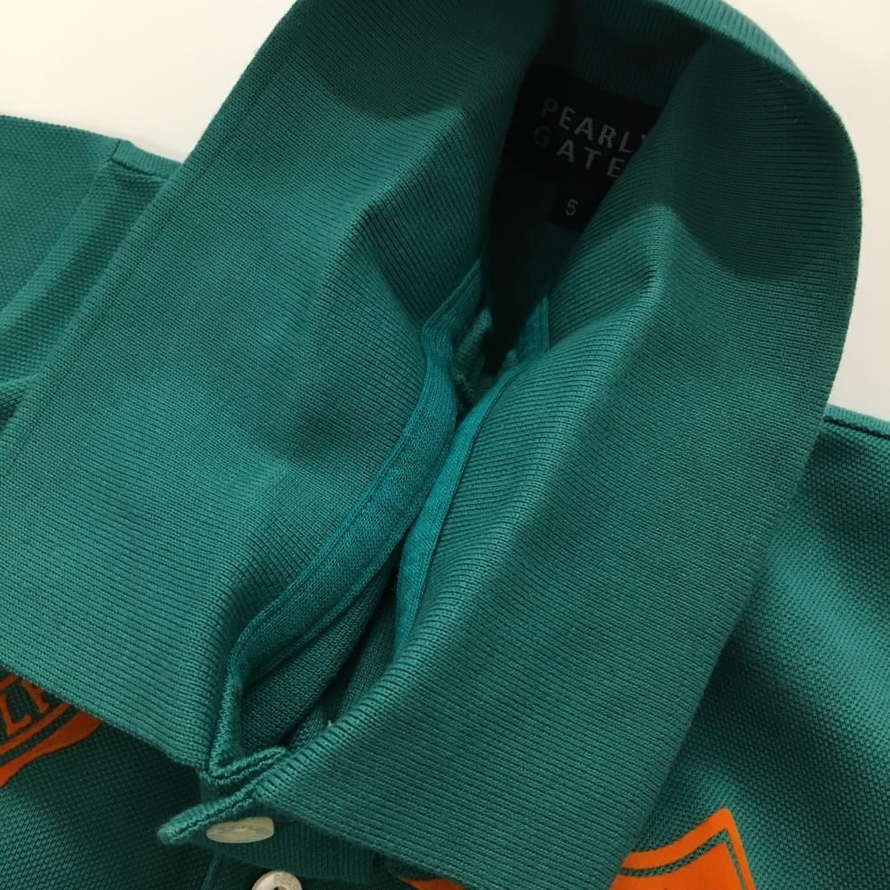 PEARLY GATES - 【美品】パーリーゲイツ 半袖ポロシャツ グリーン×オレンジ フロッキーワッペン  メンズ 5(L) ゴルフウェア PEARLY GATES 美品】パーリーゲイツ 半袖ポロシャツ グリーン×オレンジ