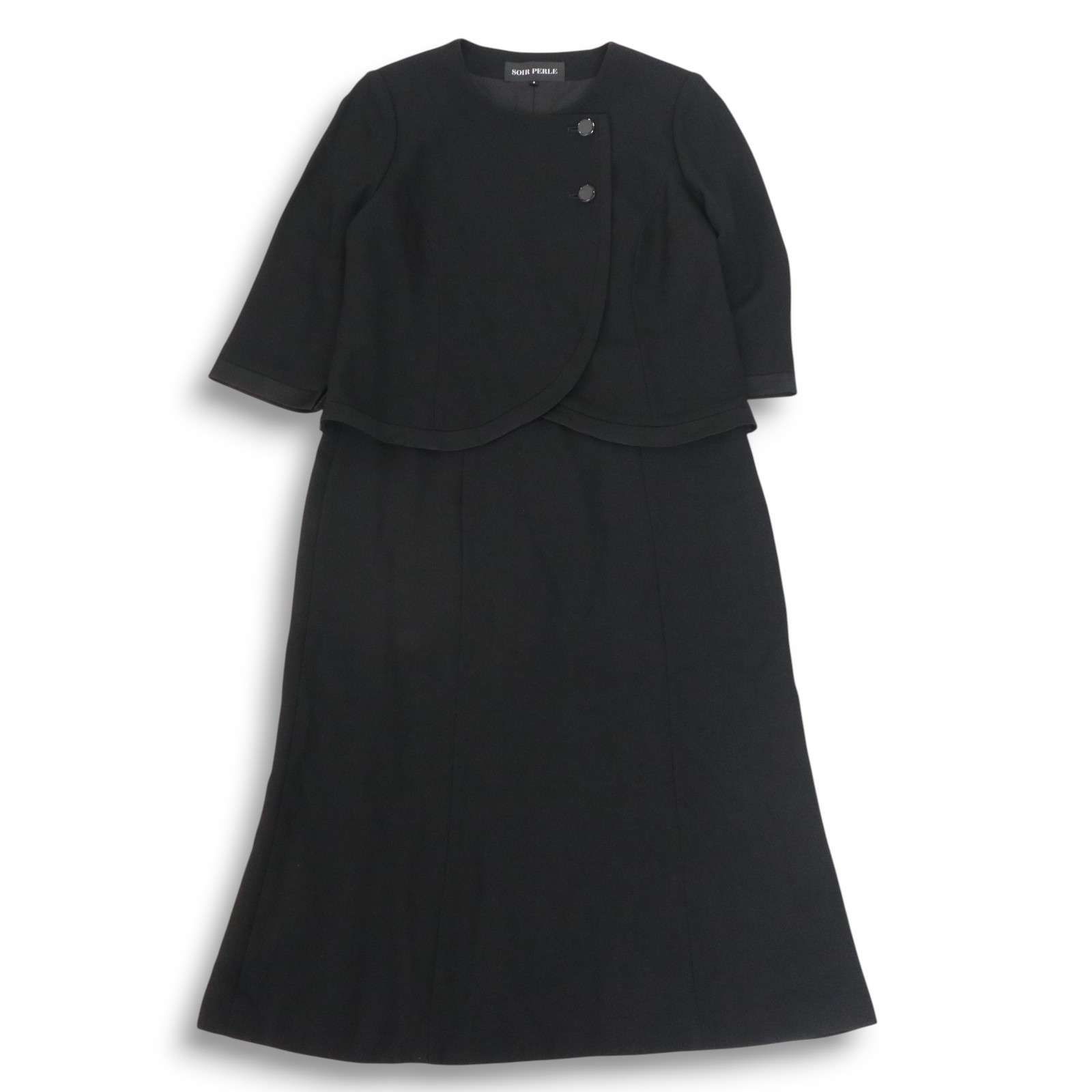 SOIR PERLE 東京ソワール ブラック フォーマル ワンピース - ジャケット セットアップ Sz.9 レディース 黒 冠婚葬祭
