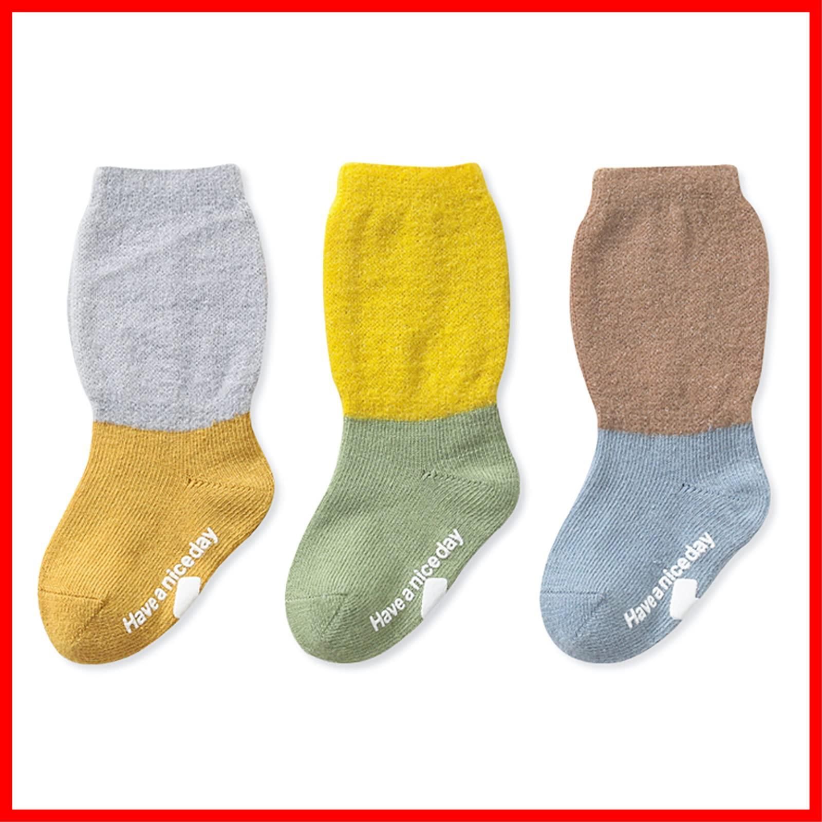 【新品・未使用】滑り止め ソックス ベビー 綿 冬 靴下 柔らかく3足セット 赤ちゃん [HOOMCOOM]
